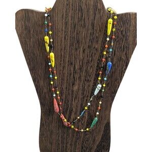 Vintage 1930s Art Glass Bead Necklace Hand-Crafted Multicolor Long 42"  Jewelry